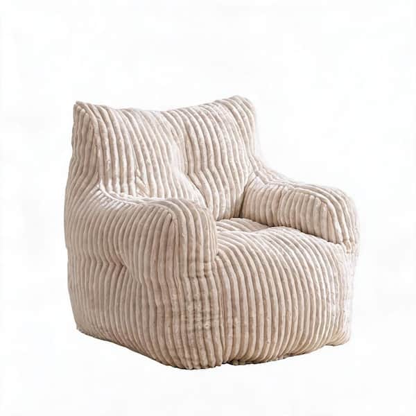 Beige Corduroy Large (39.37 x 37 x 27.56 in.) Bean Bag with Memory Sponge Fill, Soft Fluffy Fabric