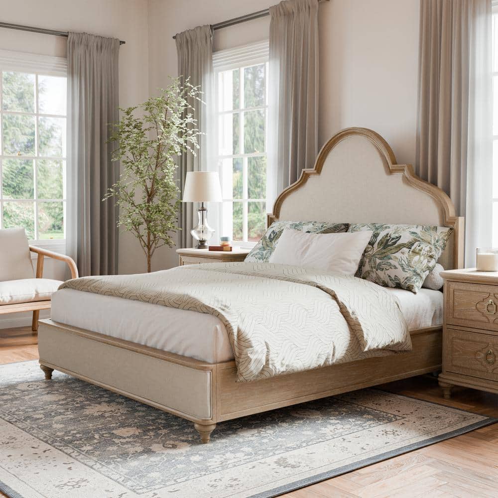 Brightwell Rustic Oak Brown Wood Frame Queen Panel Bed with Upholstered Headboard/Footboard -  Furniture of America, IDF-N7417AK-Q