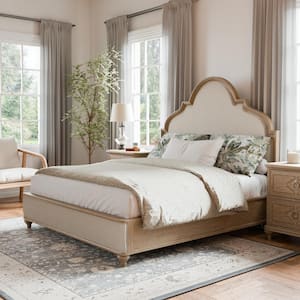 Brightwell Rustic Oak Brown Wood Frame Queen Panel Bed with Upholstered Headboard/Footboard