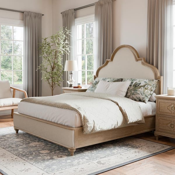 Furniture of America Brightwell Rustic Oak Brown Wood Frame Queen Panel Bed with Upholstered Headboard/Footboard