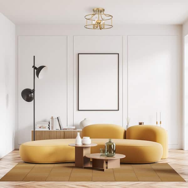 Silversadge 14 in. 4-Light Vintage Gold Hammered Metal Semi- Flush