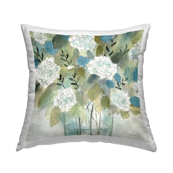 Hydrangea Bloom Bouquet Green Square Outdoor Throw Pillow