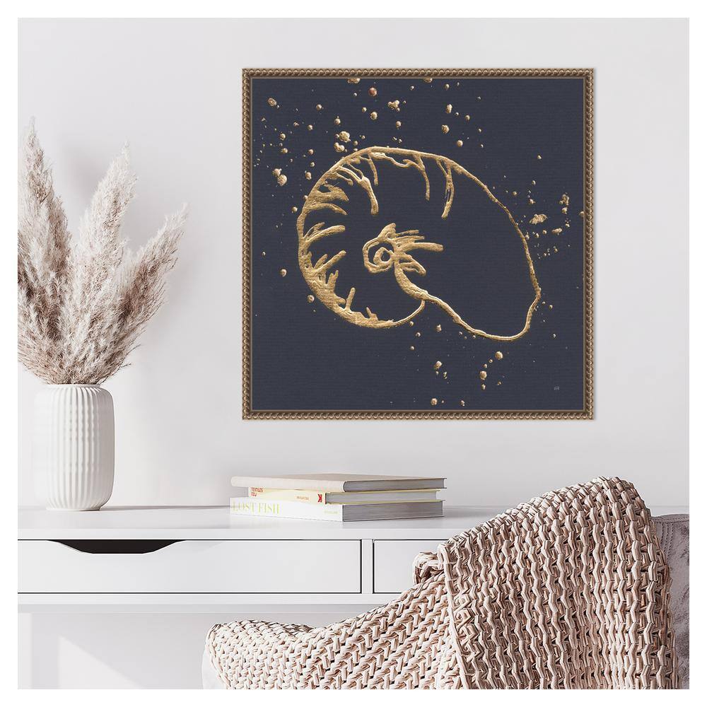 22"x22" Gold Nautilus Abstract Canvas Print with Beaded Frame
