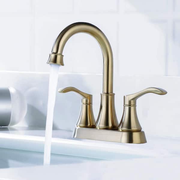 Magic Home Spout 4 in. Centerset Double Handle High Arc Bathroom Faucet with Drain in Brushed Gold