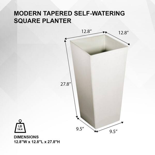 28-Inch Square Planter, Modern Tapered White Planter Perfect for Indoor & Outdoor Planter, Patio Decor, White
