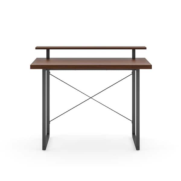 HOMESTYLES Merge 42 in. Brown Walnut Computer Desk with Monitor Stand