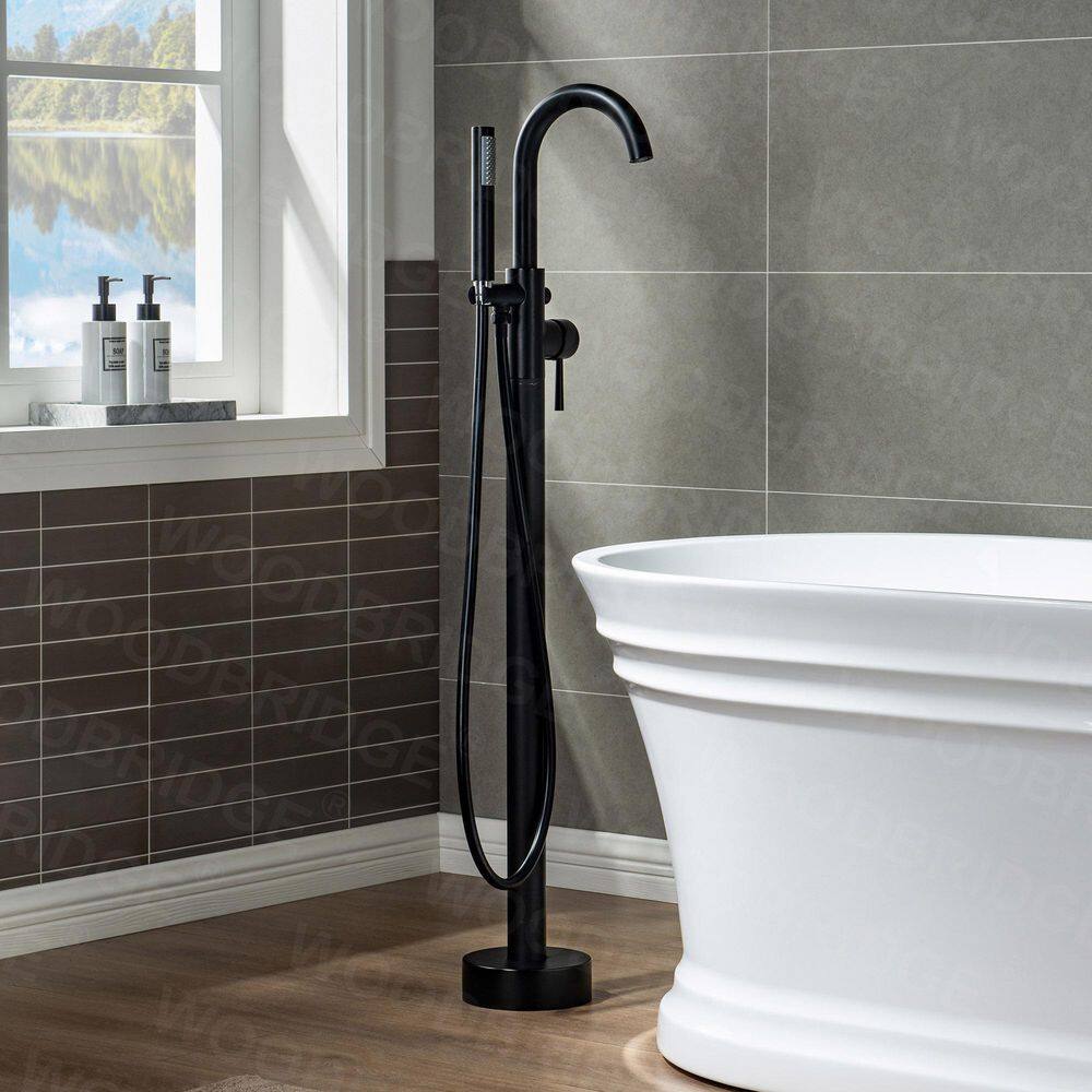 Newark Single-Handle Freestanding Floor Mount Tub Filler Faucet with Hand Shower in Matte Black price history on PriceWatchPro