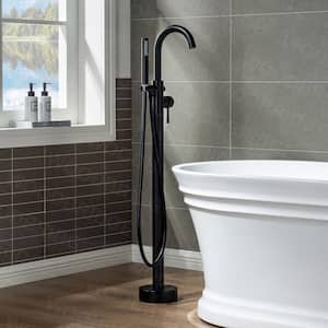 Newark Single-Handle Freestanding Floor Mount Tub Filler Faucet with Hand Shower in Matte Black