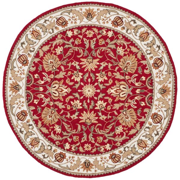 6 Ft Round Border Area Rug Ezc101c 6r, Red And Ivory Round Area Rug