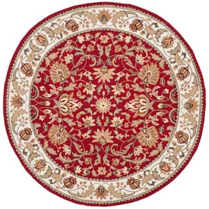 Easy Care Red/Ivory 8 ft. x 8 ft. Round Border Area Rug