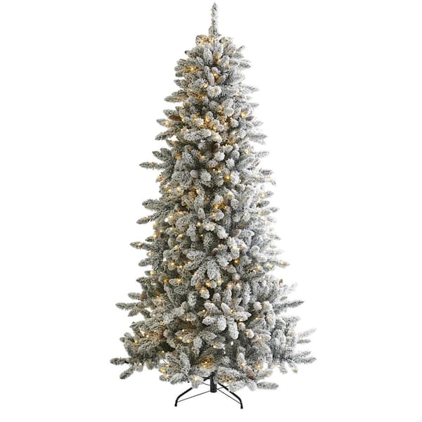 Nearly Natural Inc 5' Flocked Grand Northern Rocky Fir Artificial Christmas  Tree with Warm Micro (Multifunction with Remote Control) LED Lights