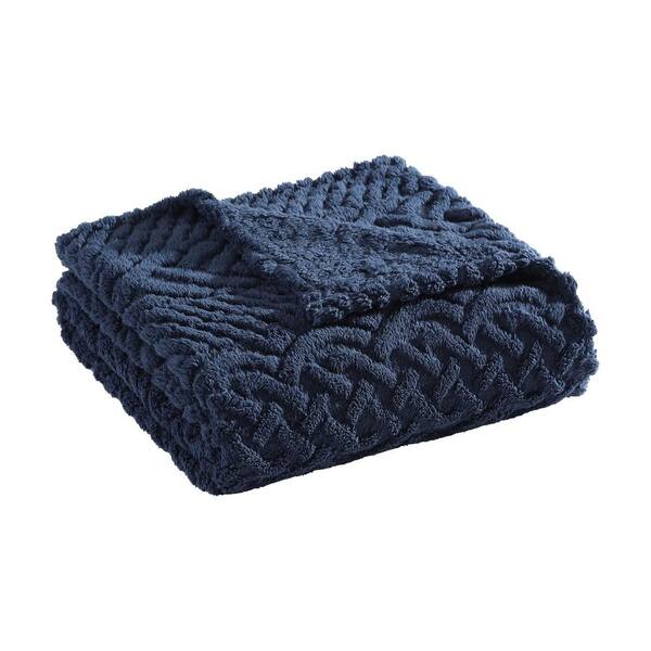 Nautica Declan 1-Piece Navy Sherpa 50 x 60 Throw Blanket