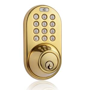 Polished Brass Single-Cylinder Electronic Deadbolt with Keyless Back-Lit Keypad Entry
