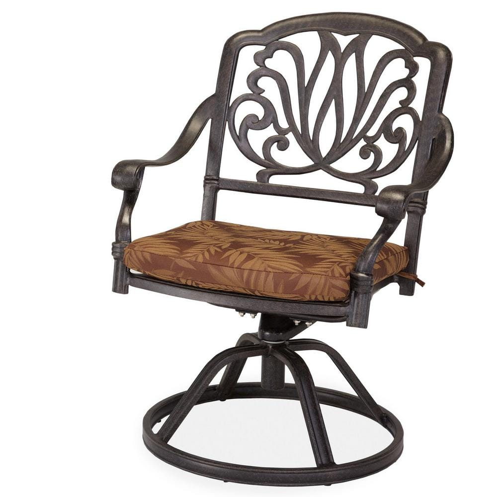 Capri Charcoal Cast Aluminum Swivel Rocking Dining Chair with Burnt Orange Cushions
