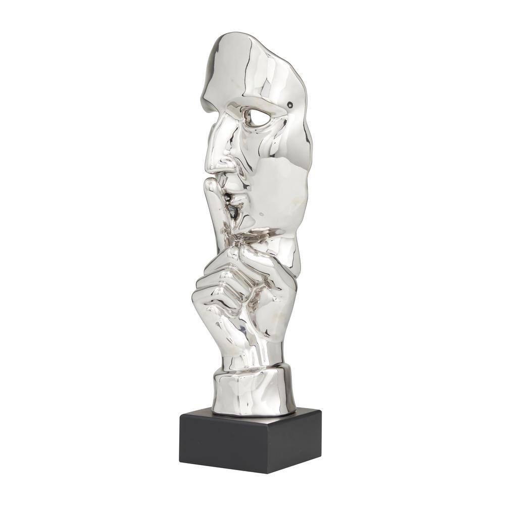 Silver Porcelain Contemporary Mask Statue with MDF Base