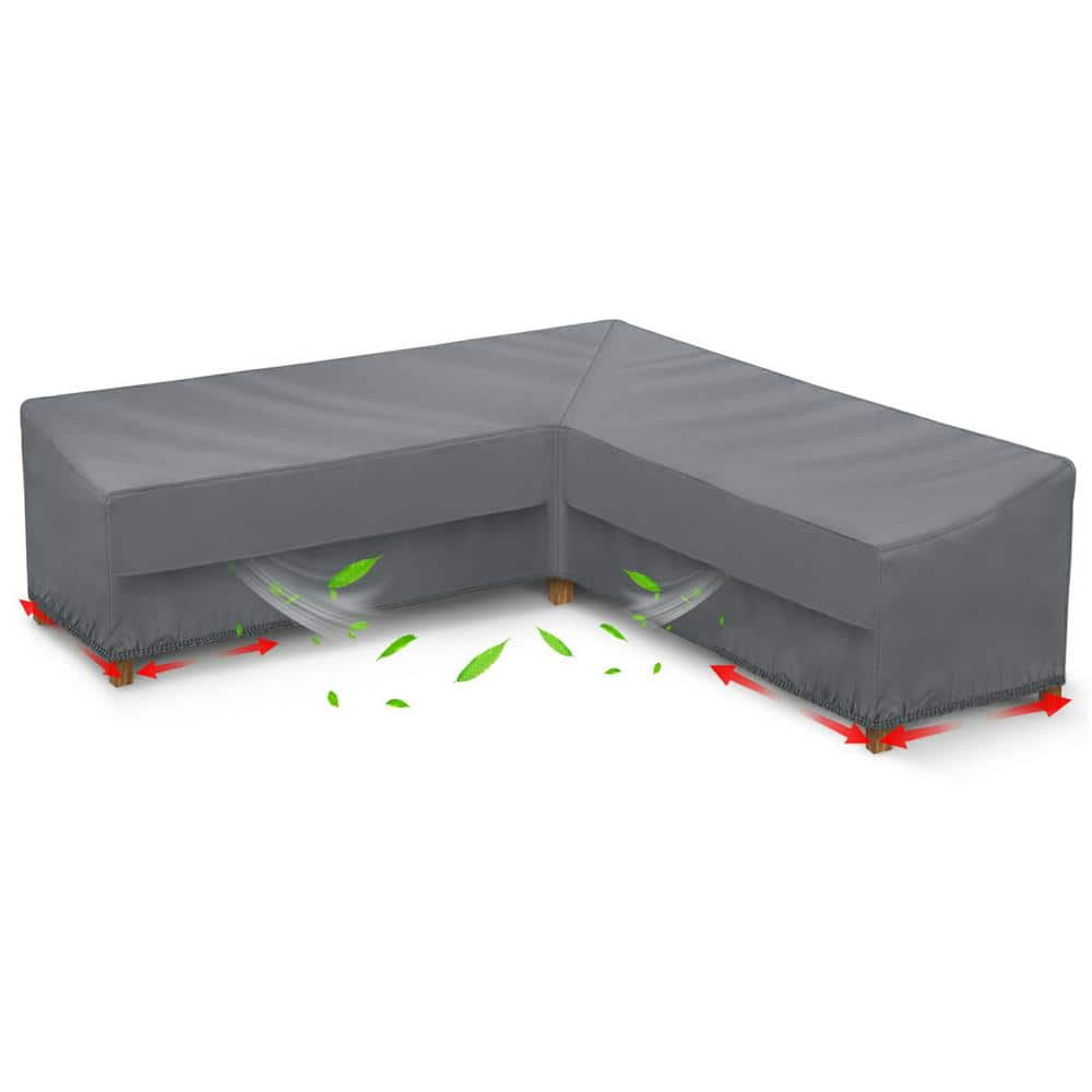 100 in. L x 100 in. L x 33 in. D x 31 in. H Gray Thickened Heavy-Duty Patio V-Shaped Sectional Sofa Cover