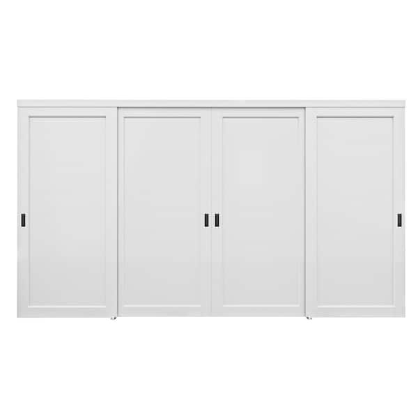 144 in. x 96 in. Paneled 1-Lite Blank Pattern White Primed MDF Sliding Door with Hardware Kit