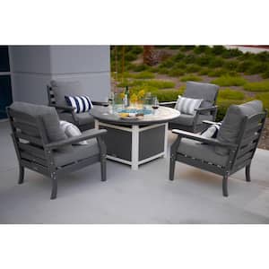 Vail 48 in. Two-Tone Gray Round Top HDPE Fire Pit, 5-Piece with Gray Aspen Chairs