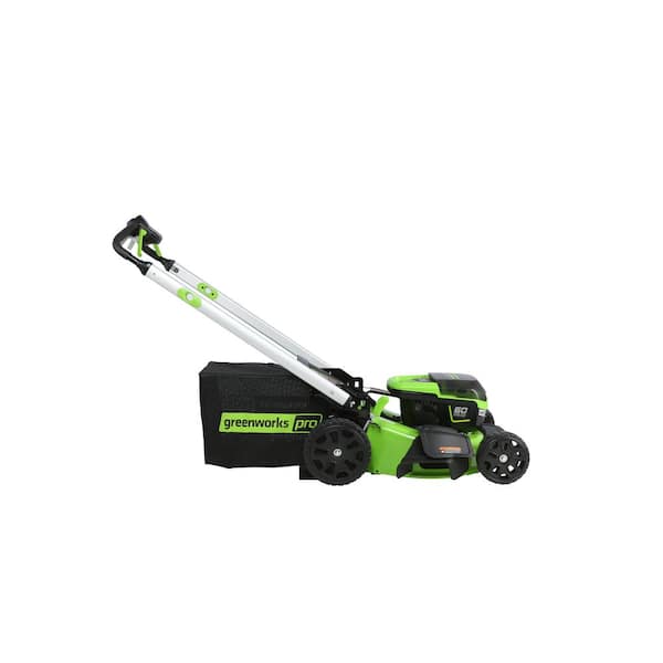 Greenworks pro 80v 21 inch self propelled brushless lawn mower Greenworks Pro 21 In 60 Volt Battery Cordless Self Propelled Lawn Mower With 2 4 0 Ah Battery And Charger Mo60l424 The Home Depot
