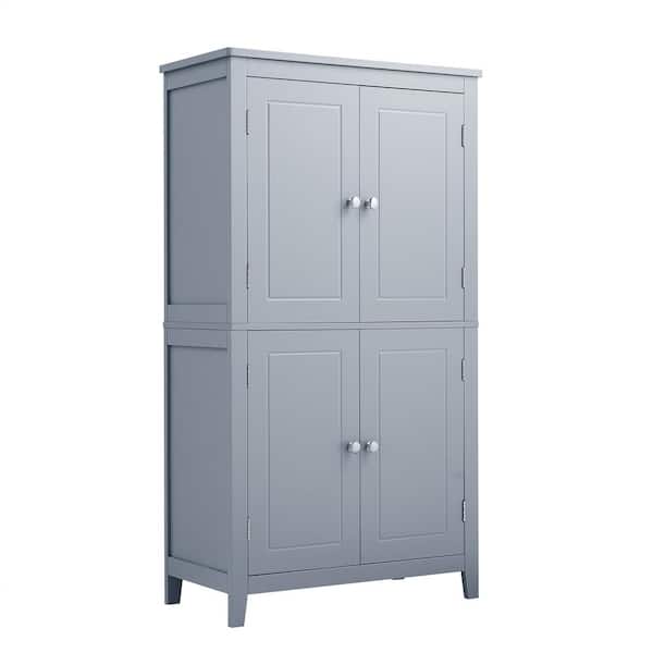 Nestfair 23.6 in. W x 11.8 in. D x 43.3 in. H Gray Freestanding Storage Linen Cabinet with Adjustable Shelves and 4-Doors