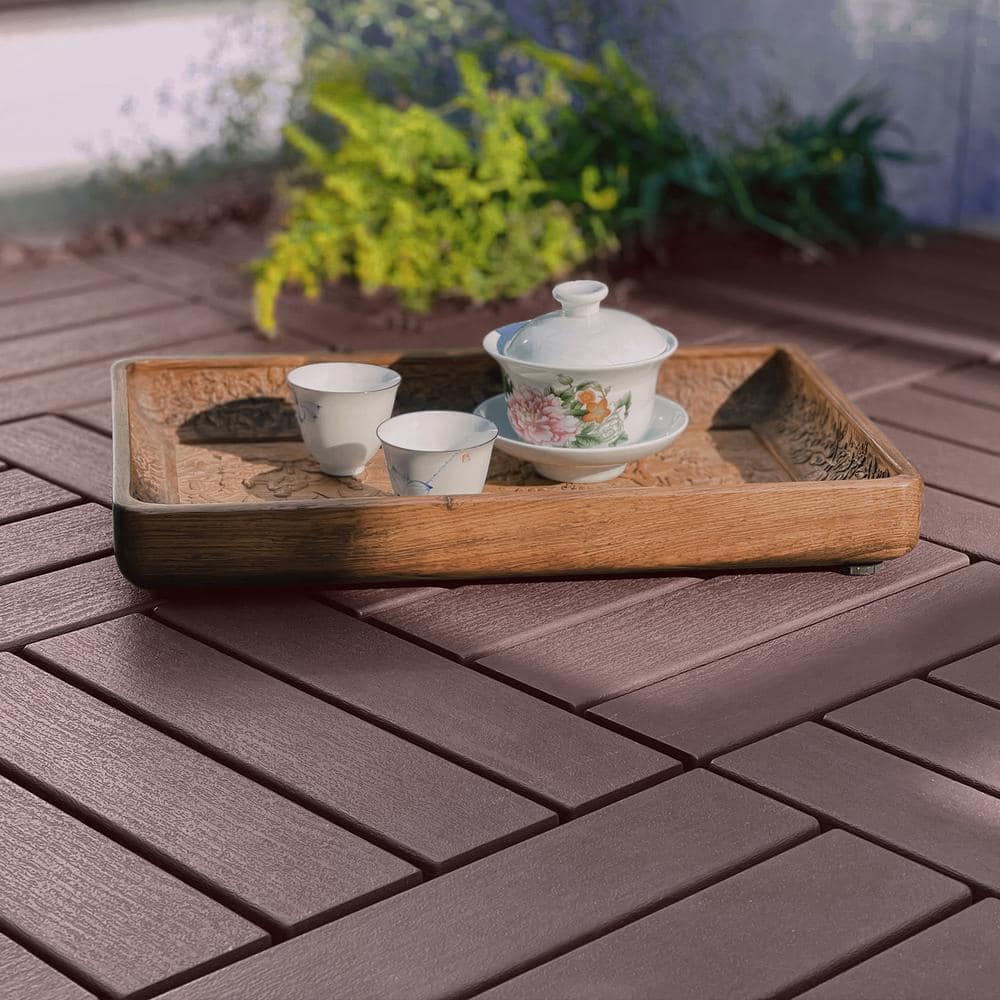 1 ft. W x 1 ft. L Outdoor Striped Pattern Square PVC Interlocking Flooring Deck Tiles in Brown (Pack of 44 Tiles) price history on PriceWatchPro
