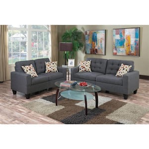 2-Piece Square arm Polyester Straight Sofa Set with Tufted Cushions in Gray