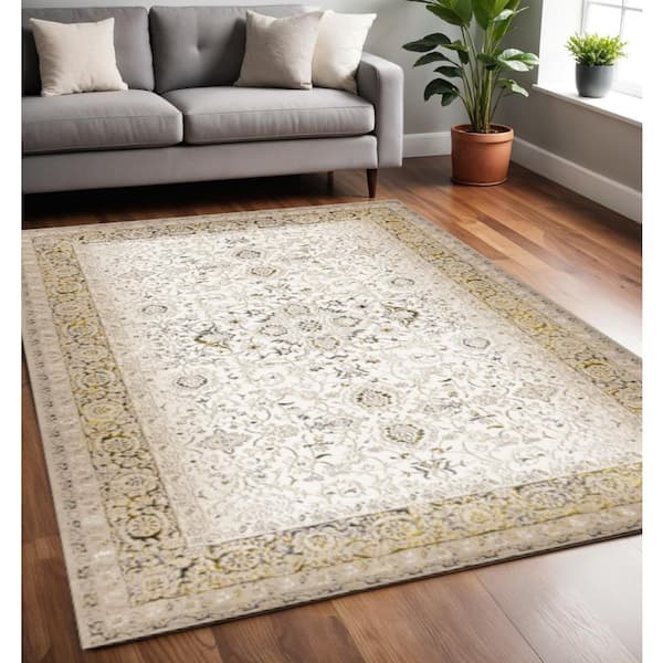 Black 5 ft. x 8 ft. Woven Medallion Rectangle Indoor Area Rug