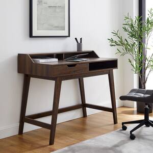 44 in. Rectangle Dark Walnut Wood Contemporary 1-Drawer Hutch Computer Desk
