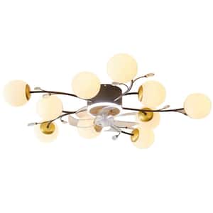 39 in. Modern Indoor Black Ceiling Fan with Remote, 10-Light Flush Mount Ceiling Fan with Glass Globe Lampshade