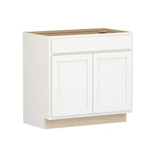 Shaker Partial Overlay 36 in W x 20.75 in D x 34.5 in H Plywood Assembled Vanity Sink Base Bath Cabinet in Linen White