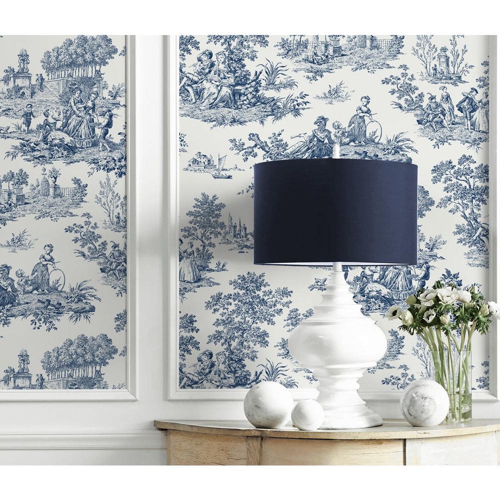 Navy Blue Chateau Toile Peel and Stick Wallpaper
