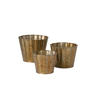 6.5", 5.5", and 5" Brown Metal Flower Pots (Set of 3)