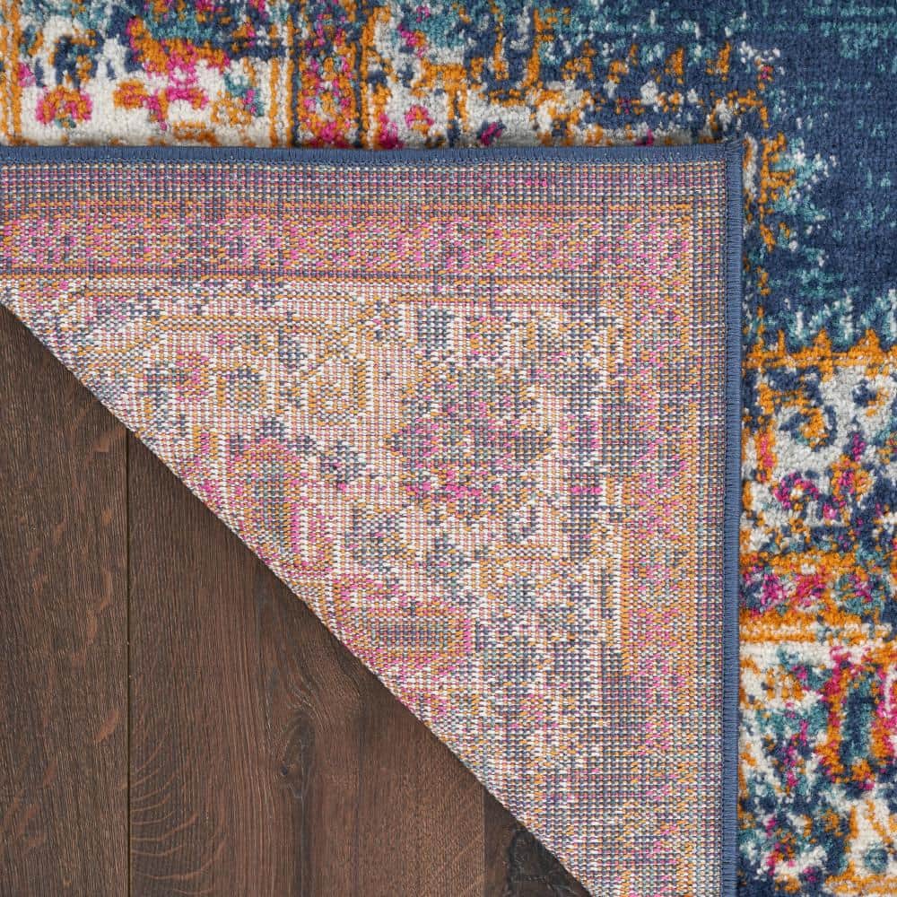 Elysian Blooms Blue Floral 5' x 7' Easy-Care Synthetic Rug