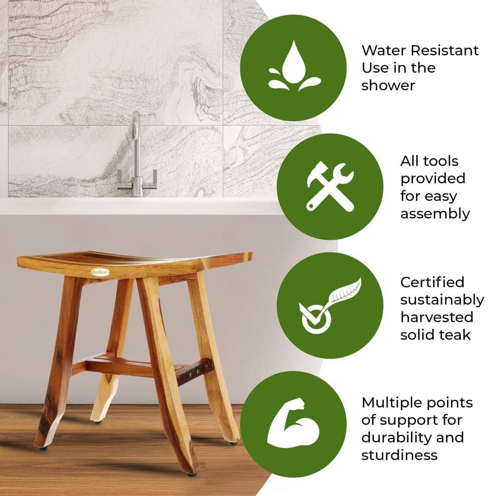 20" Teak Wood Adjustable Shower Bench with Safety Features