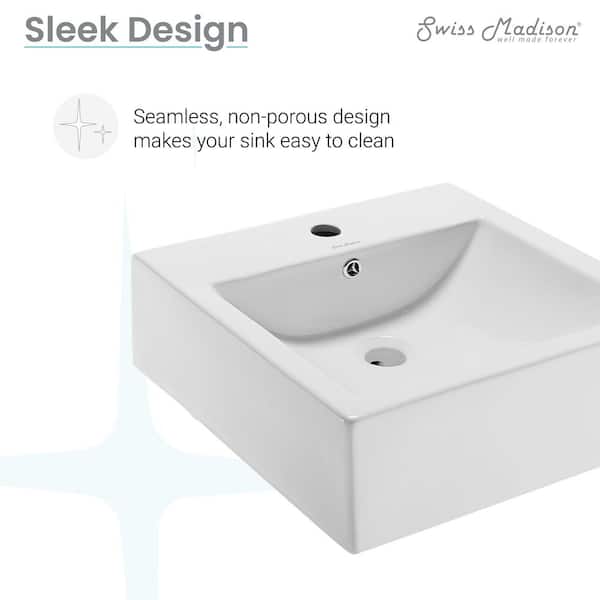 Swiss Madison Voltaire 18 in. Square Ceramic Vessel Sink in Glossy White