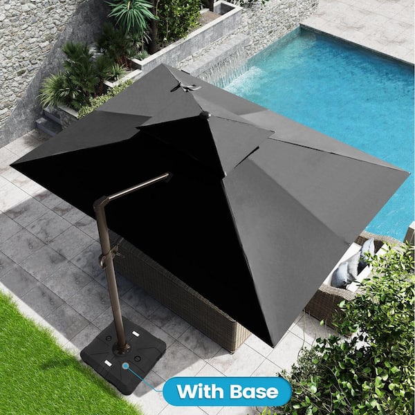 Crestlive Products 13 ft. x 10 ft. Double Top Outdoor Cantilever Patio Umbrella in Black with 260 lbs. Base Stand