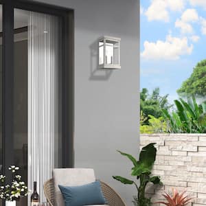 Wessex 15 in. 2-Light Brushed Nickel Outdoor Hardwired Wall Lantern Sconce with No Bulbs Included