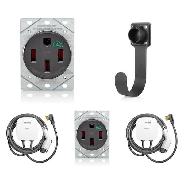 50 Amp EV Outlet, Black (2-Pack) with EHOOK and 40 Amp Level 2 EV Charger 25 ft. Cable