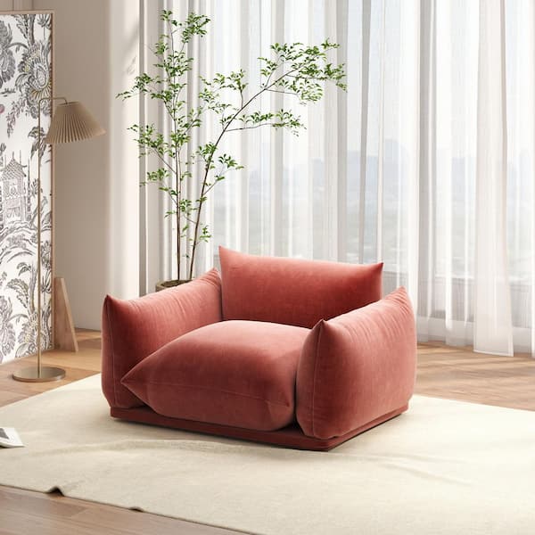 Modern 50 in. Flared Arm Chenille Modular Sofa Single Chair Couch with Thick Cushion in Orange for Apartment Living Room