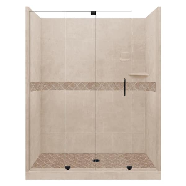 American Bath Factory Espresso Diamond Slider 42 in. x 60 in. x 80 in. Center Drain Alcove Shower Kit in Brown Sugar and Black Pipe Hardware
