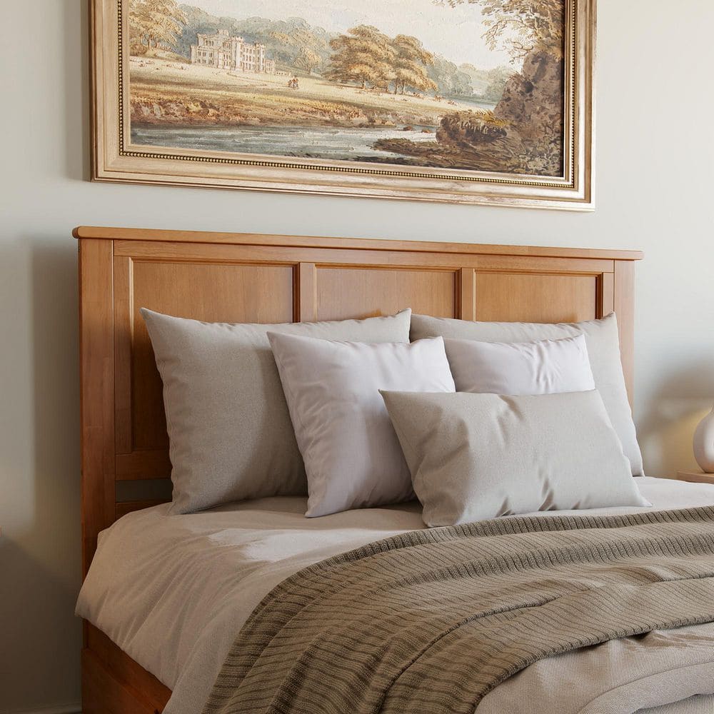 Madison Queen Light Toffee Solid Wood Panel Headboard with USB Charger