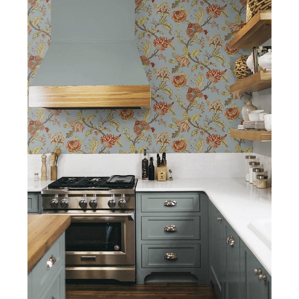 Blue Dusk Floral Vinyl Self-Adhesive Peel and Stick Wallpaper