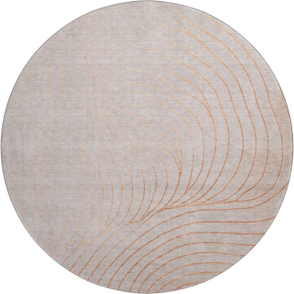 Mayfield Premium Machine Washable Abstract AMF2107 Copper 8 ft. x 8 ft. Round Rug