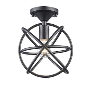 Viewridge 10 in. 1-Light Black Semi-Flush Mount Ceiling Light Fixture with Metal Globe Shade