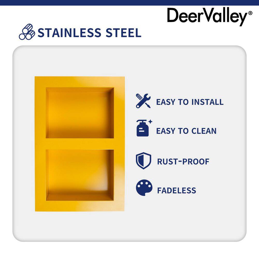 Yellow Stainless Steel Double Shelf Wall Niche for Shower