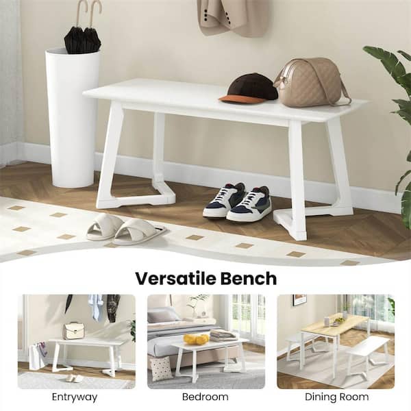 White Wood 42 in. Modern Entryway Bench Dining Table Seats 2-Smooth Seating Area Easy Assembly