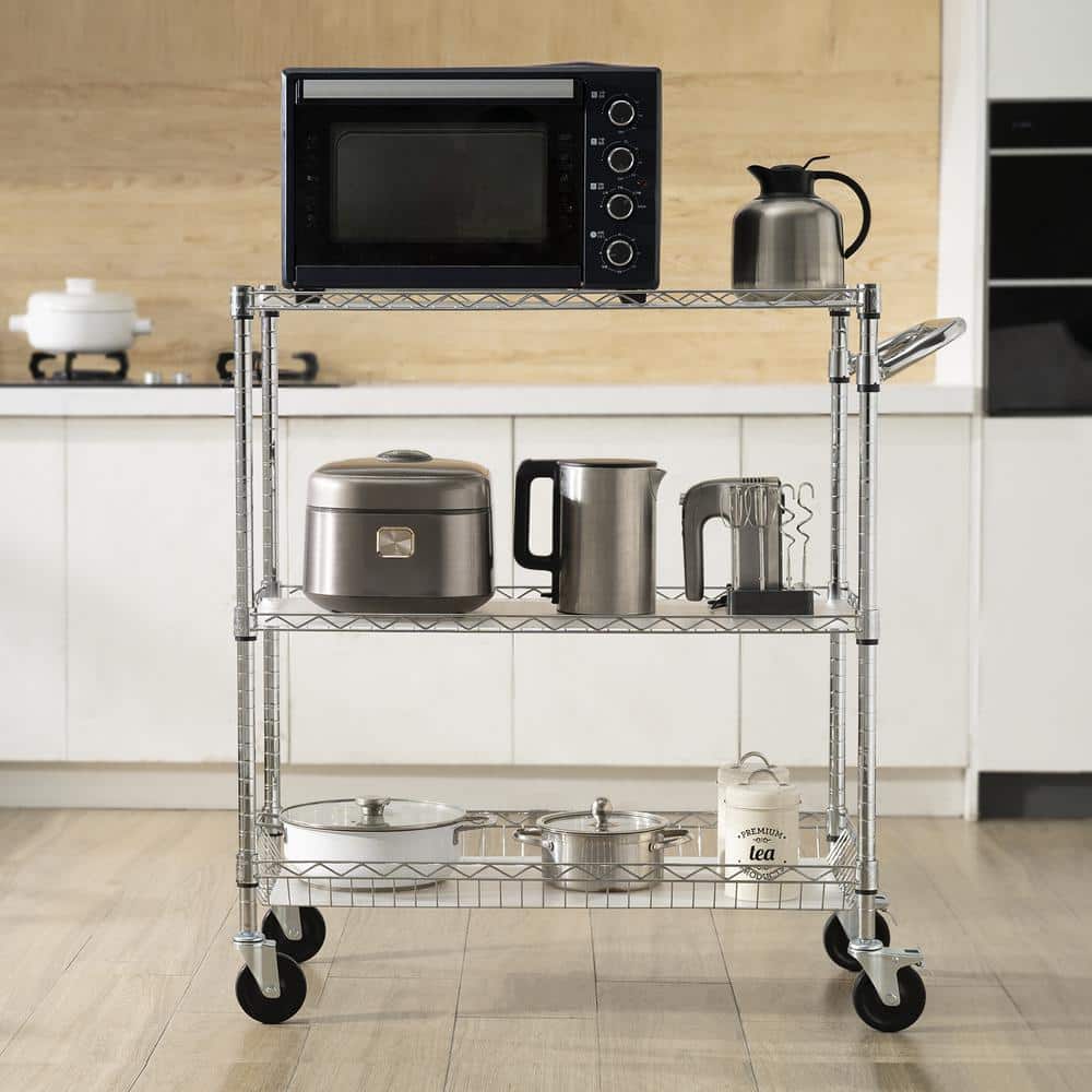 VEVOR 3-Tier Stainless Steel Utility Cart with Wheels and Hooks