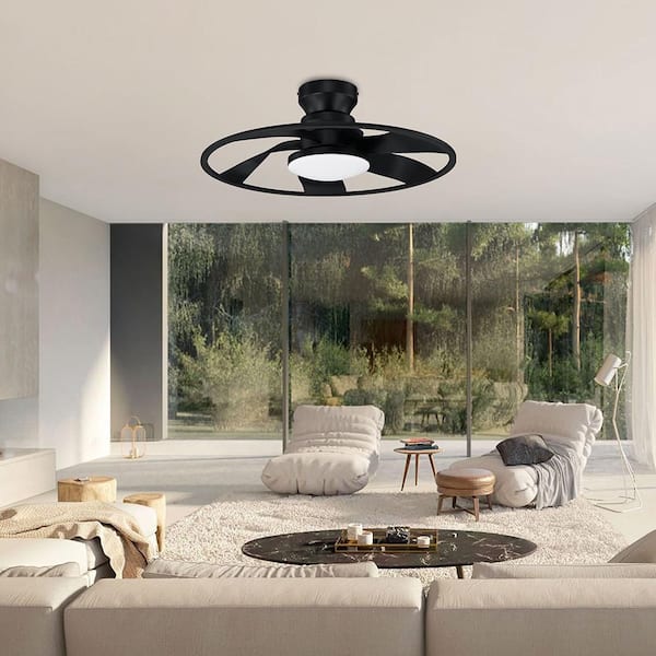 22 in.Smart Indoor Outdoor Bladeless Flush Mount Ceiling Fans with Lights Remote Wi-Fi Alexa App Workable Quiet DC Motor