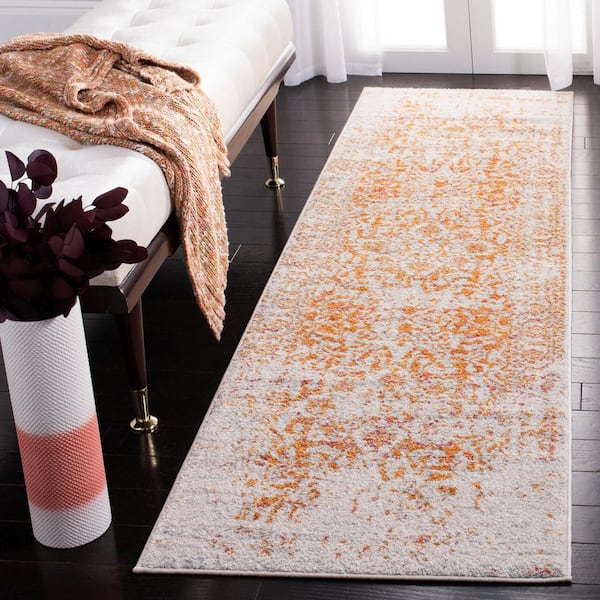 Madison Orange/Ivory 2 ft. x 18 ft. Distressed Border Runner Rug