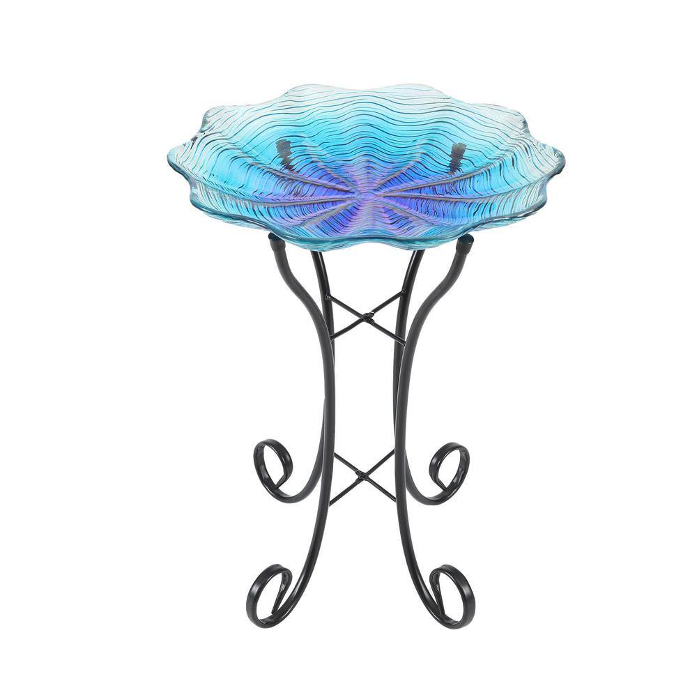 LuxenHome Blue Ripples Glass Bird Bath with Metal Stand WHP1162 - The ...